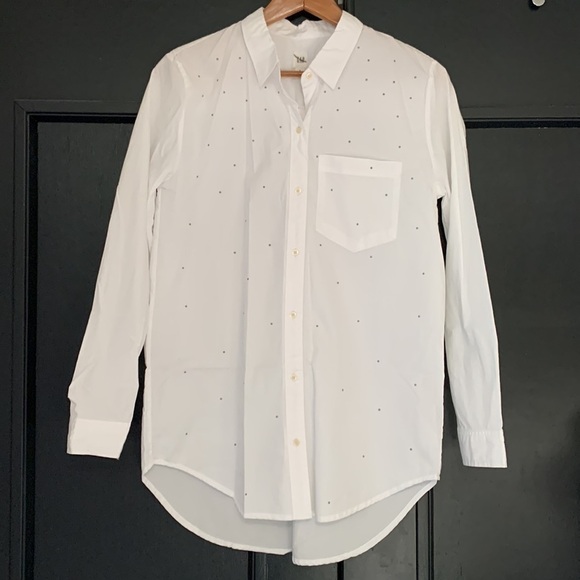 Nwt Gap white silver studded polkadot button down boyfriend shirt - Picture 1 of 9